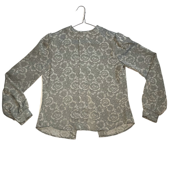 Vintage 80s Blouse Womens S Gray Floral Satin Grannycore Dainty Retro USA Made - Picture 1 of 8